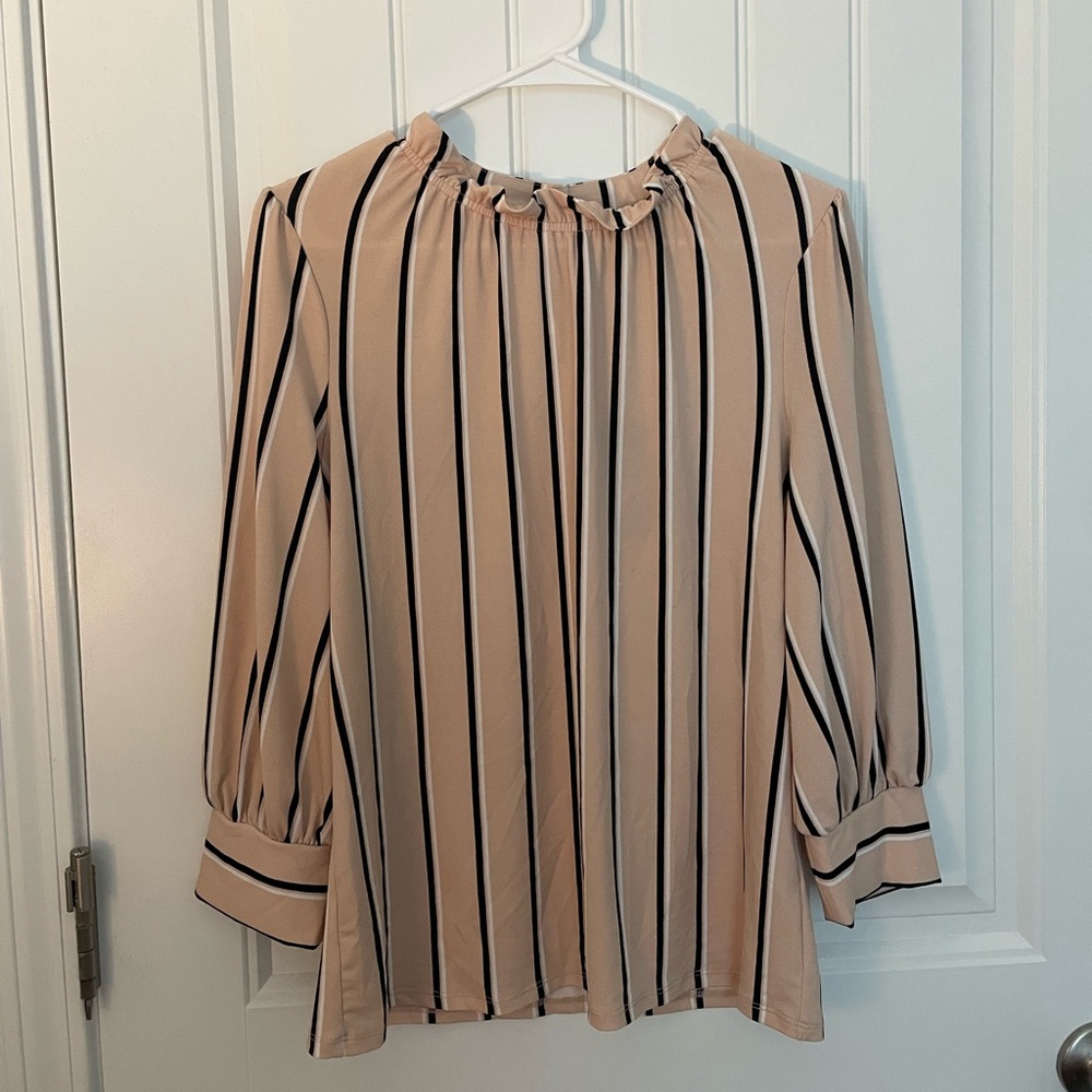 Adrianna Papell Beige and Black Striped Blouse